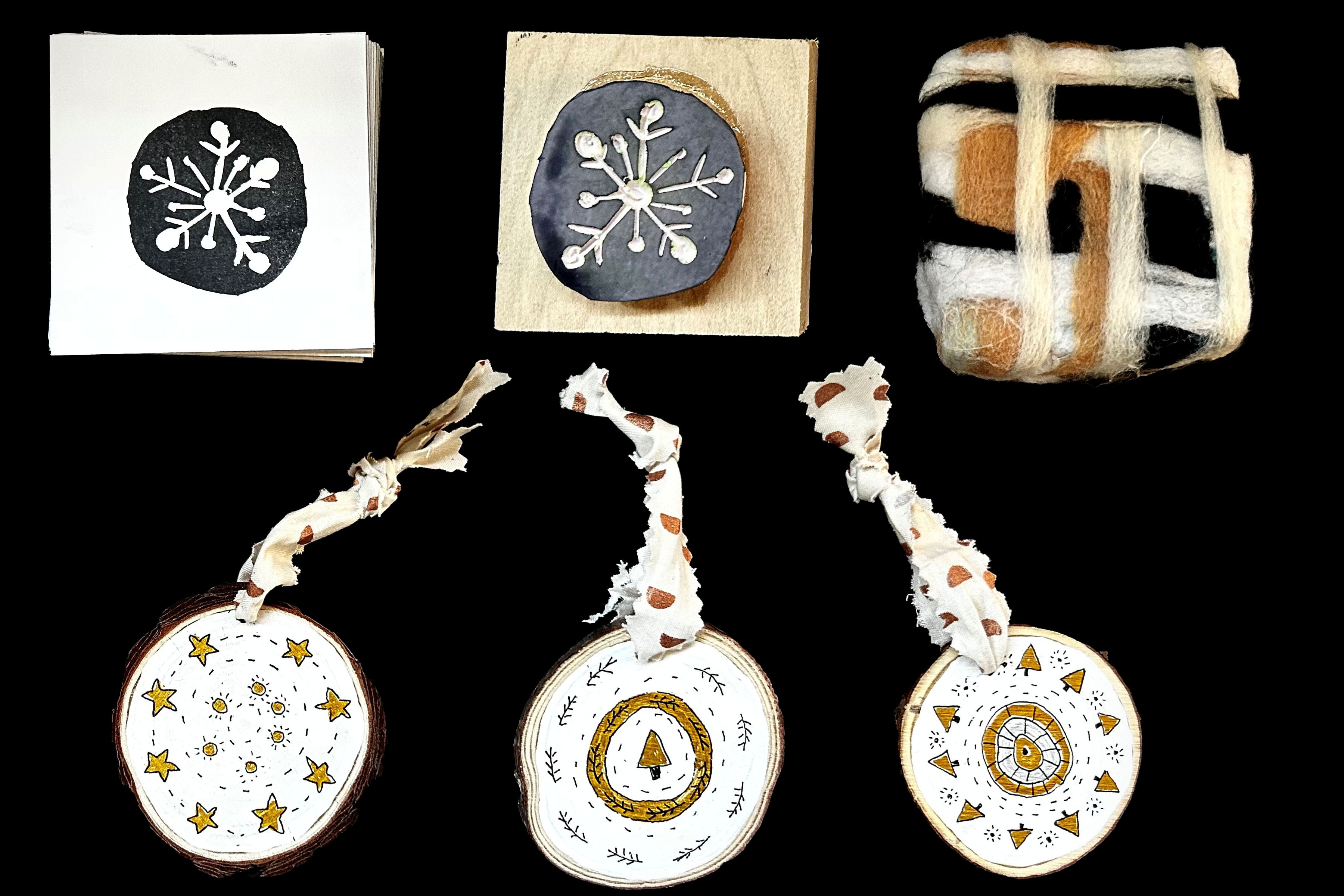 Several handmade gifts against a black background
