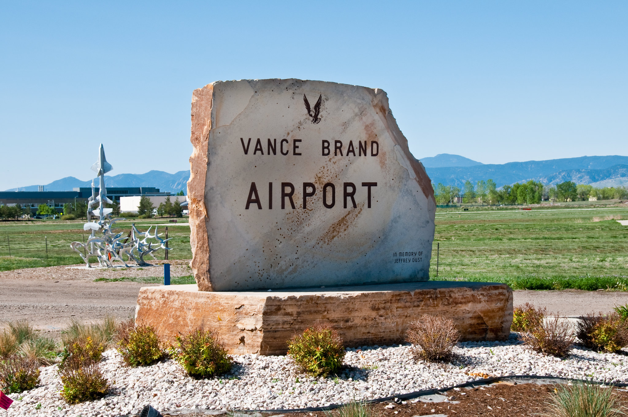 Entrance sign to the Vance Brand Airport.
