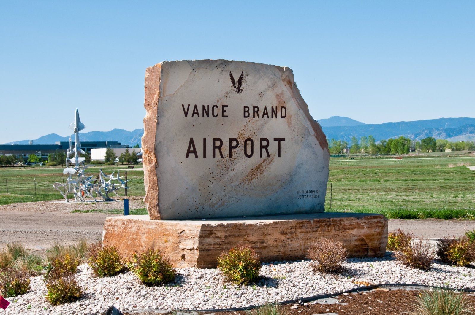 Entrance sign to the Vance Brand Airport.