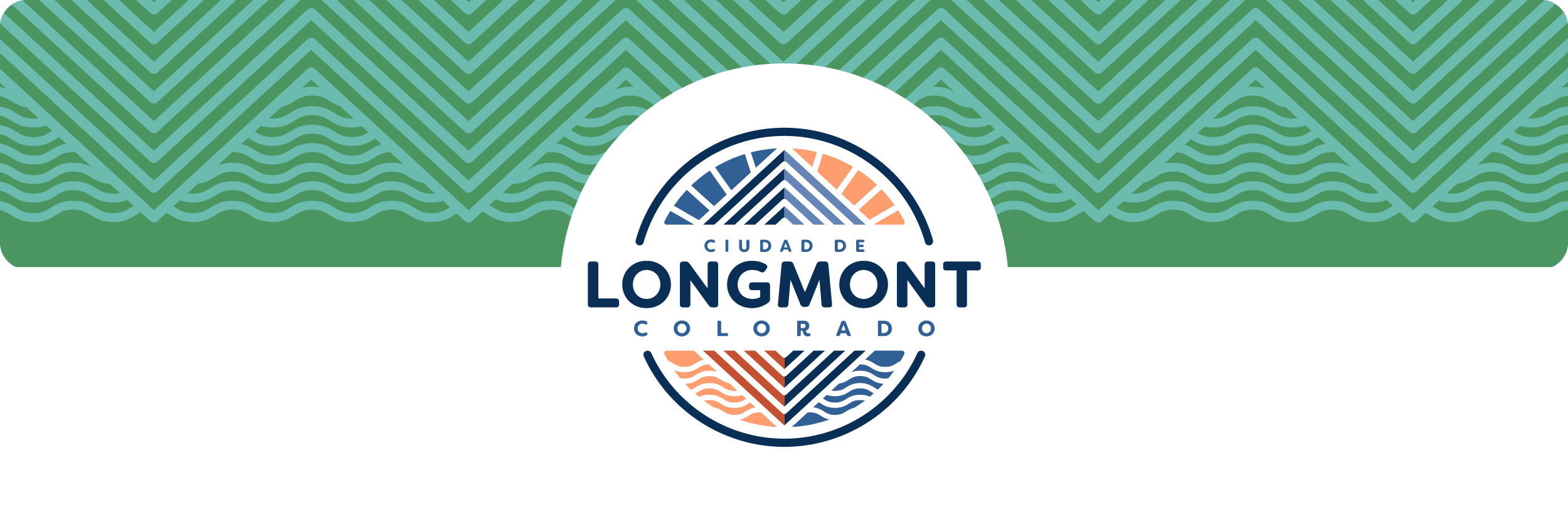 header with City of Longmont logo against a green and teal patterned background.