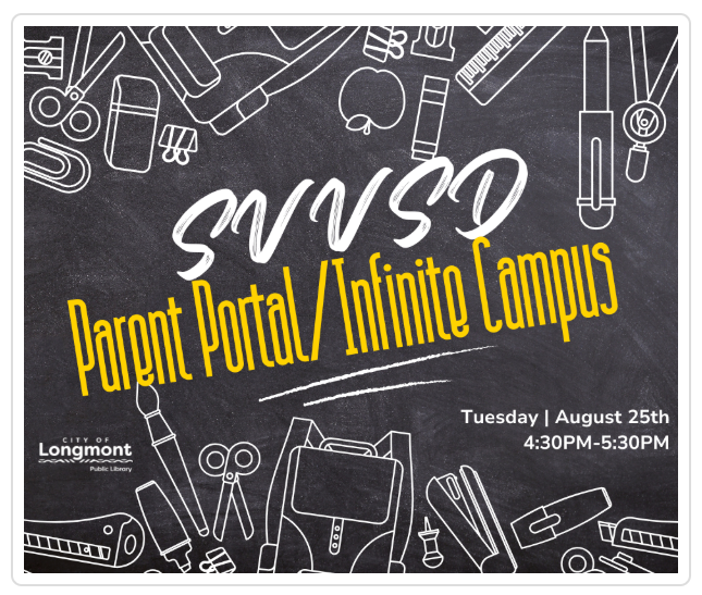 illustration of chalkboard and school icons with SVVSD and Parent Portal words overlaying