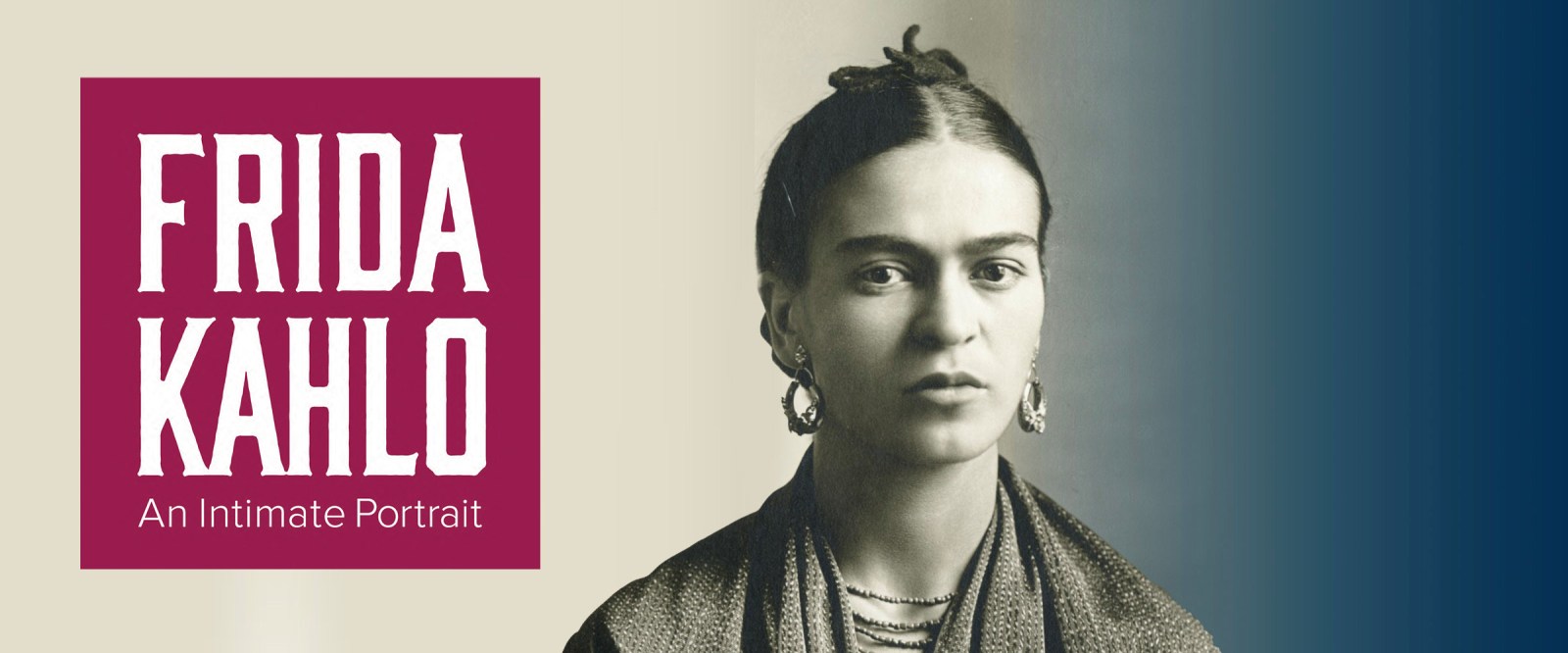 An image of Frida Kahlo against a blue background