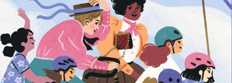 illustration of girls riding bikes