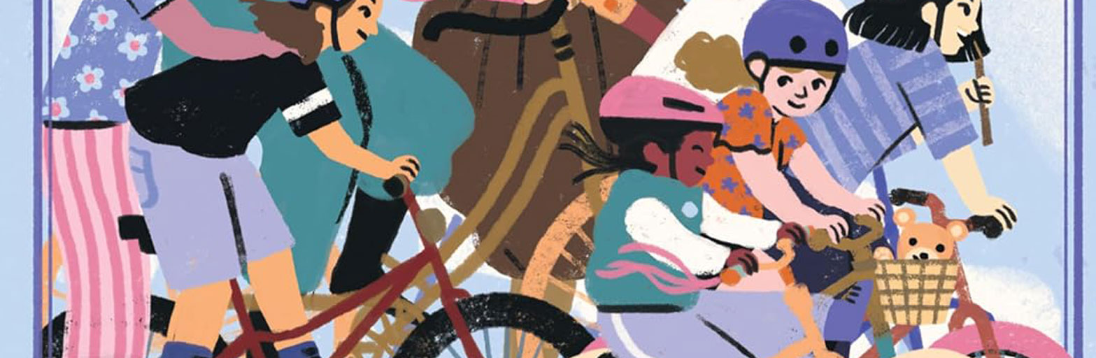 illustration of girls riding bikes