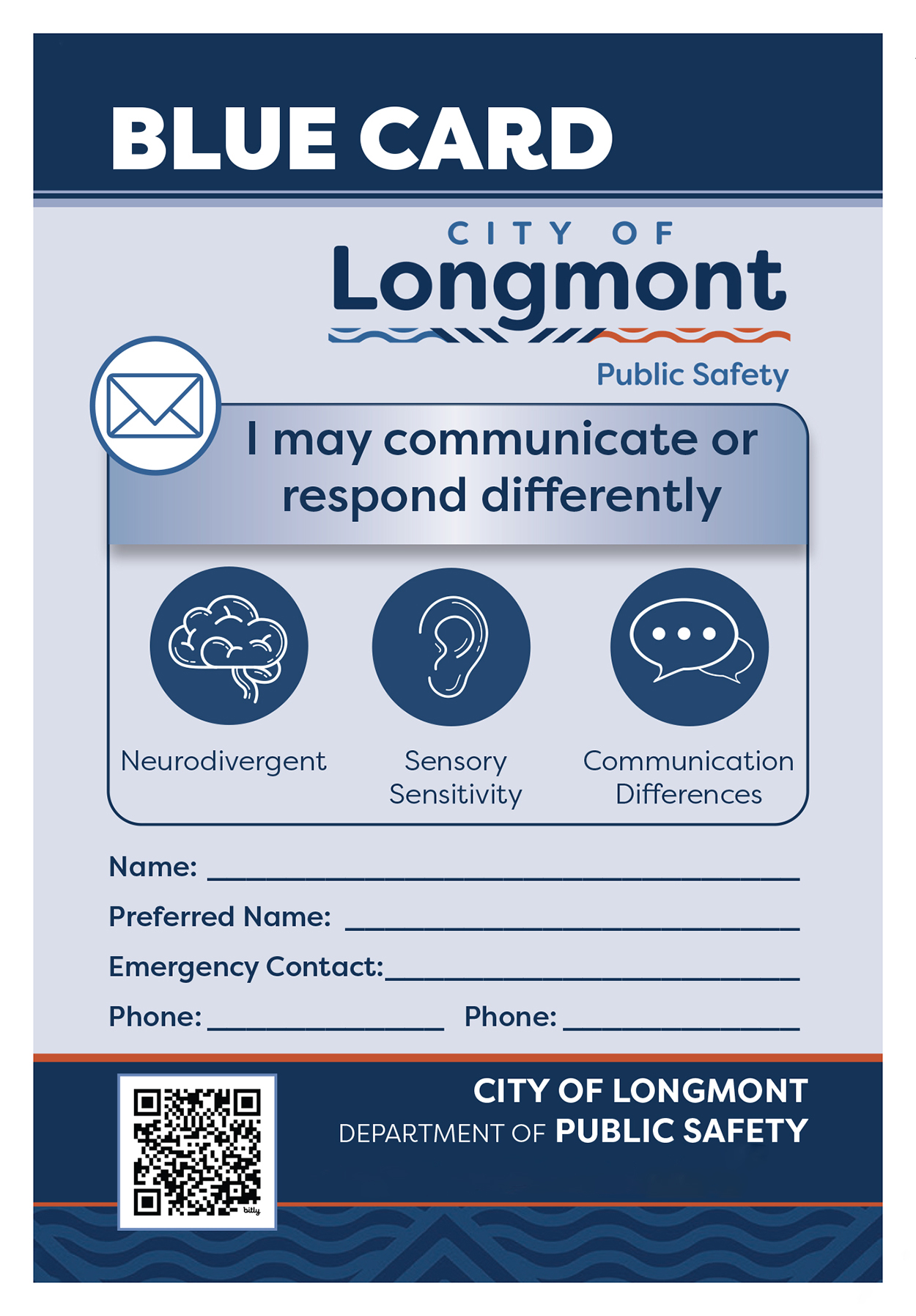 Longmont Public Safety supports the Blue Envelope program 